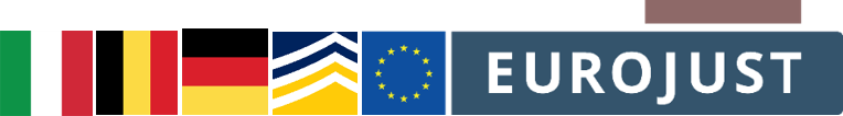Flags of Italy, Belgium, Germany, logos of Europol and Eurojust